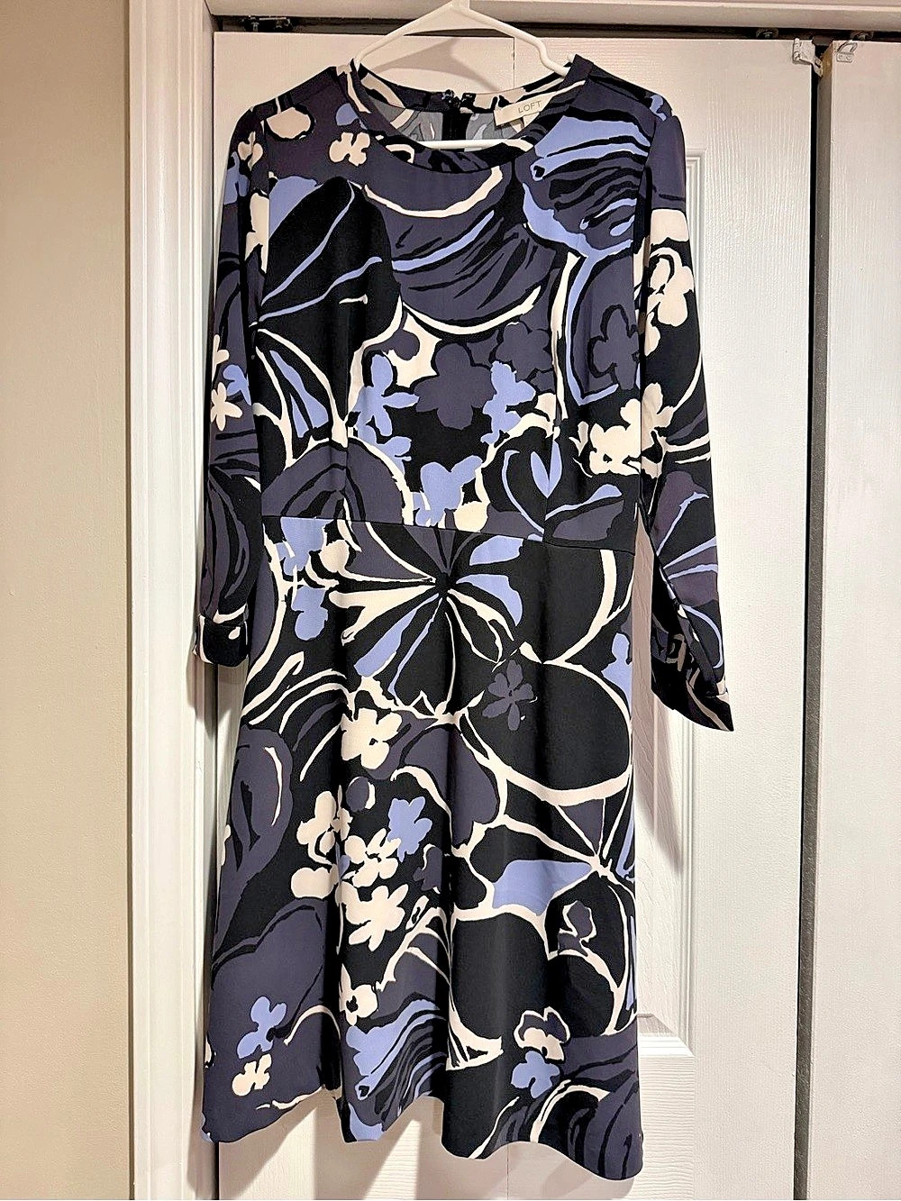 LOFT Floral Ponte Seamed Mini Dress Blue & Black Size 12